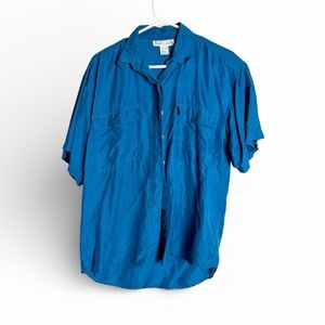 Vintage 1980s 100% Silk Button Down Short Sleeve Shirt size Medium